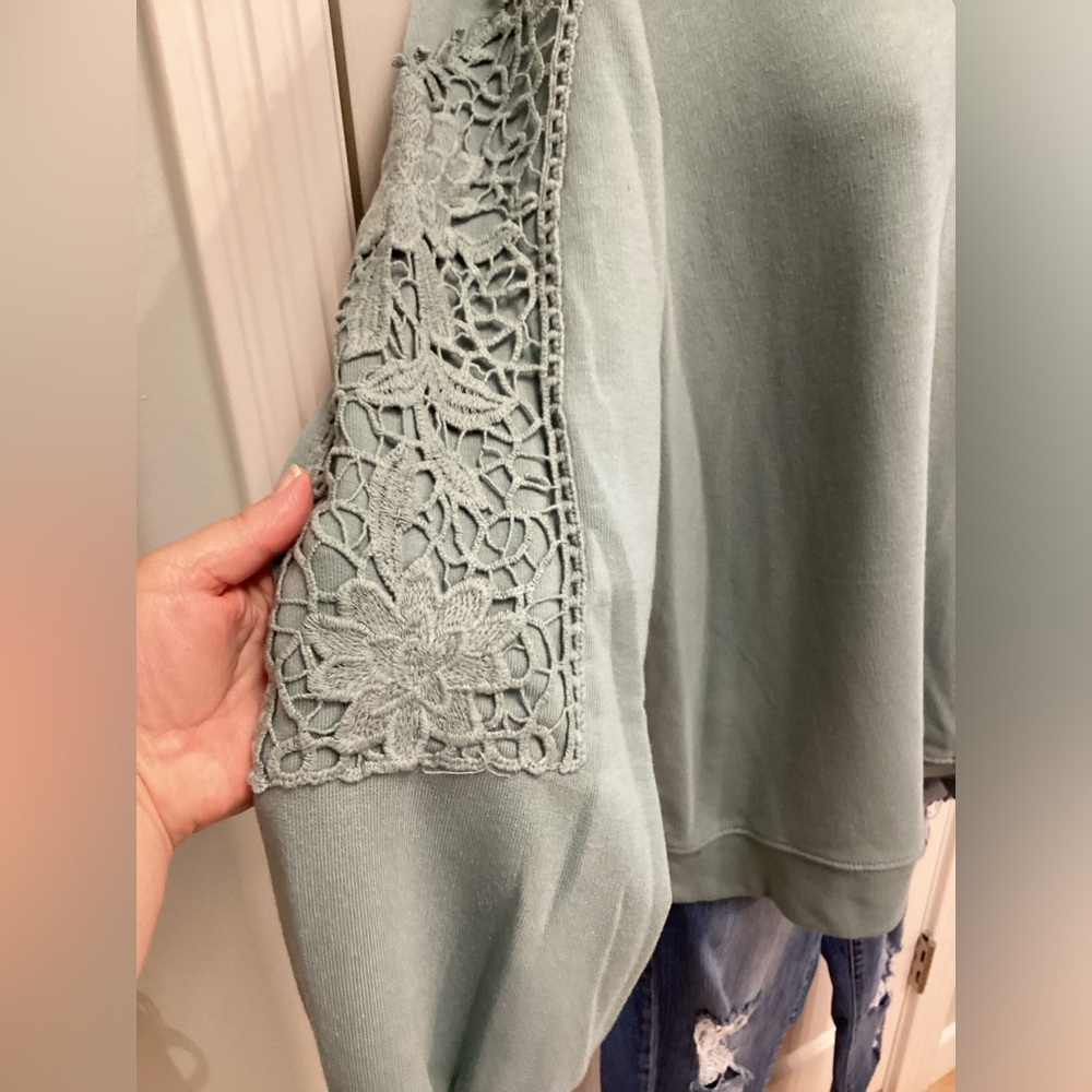 Knox Rose sage long sleeve Henley sweater XXL with lace detail - Picture 3 of 9